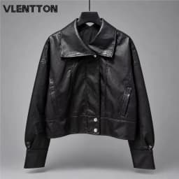Women's High Quality Faux Leather Jackets Coats Autumn New Fashion Black Zipper Long Sleeve Female Moto Outerwear