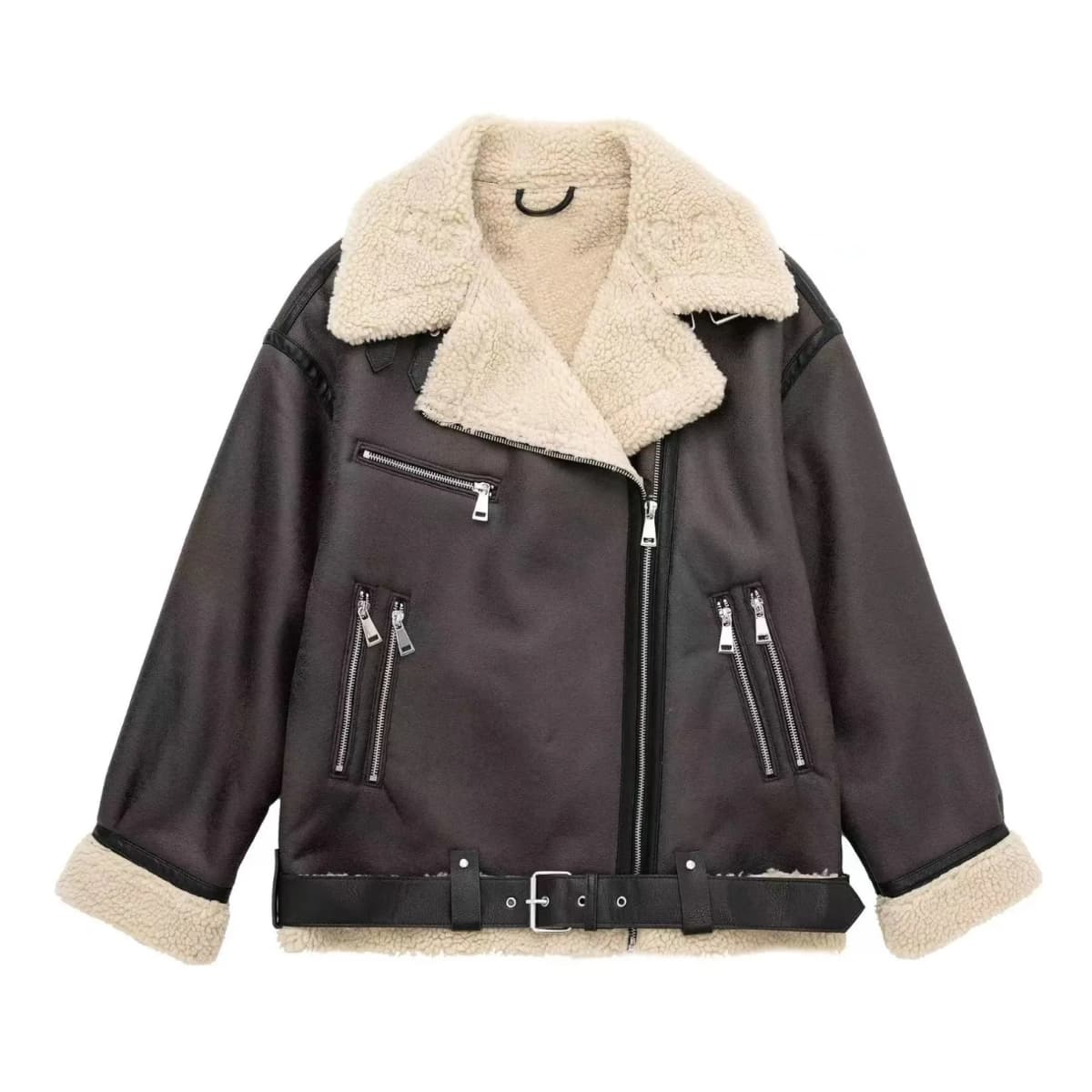Luxury Faux Sheepskin Coat Women Winter Warm Oversized Motorcycle Jacket Coats