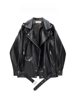 Cool American Style Loose Fit Black PU Leather Jacket Women's Spring Fashion High-End Feel Streetwear Motorcycle Top