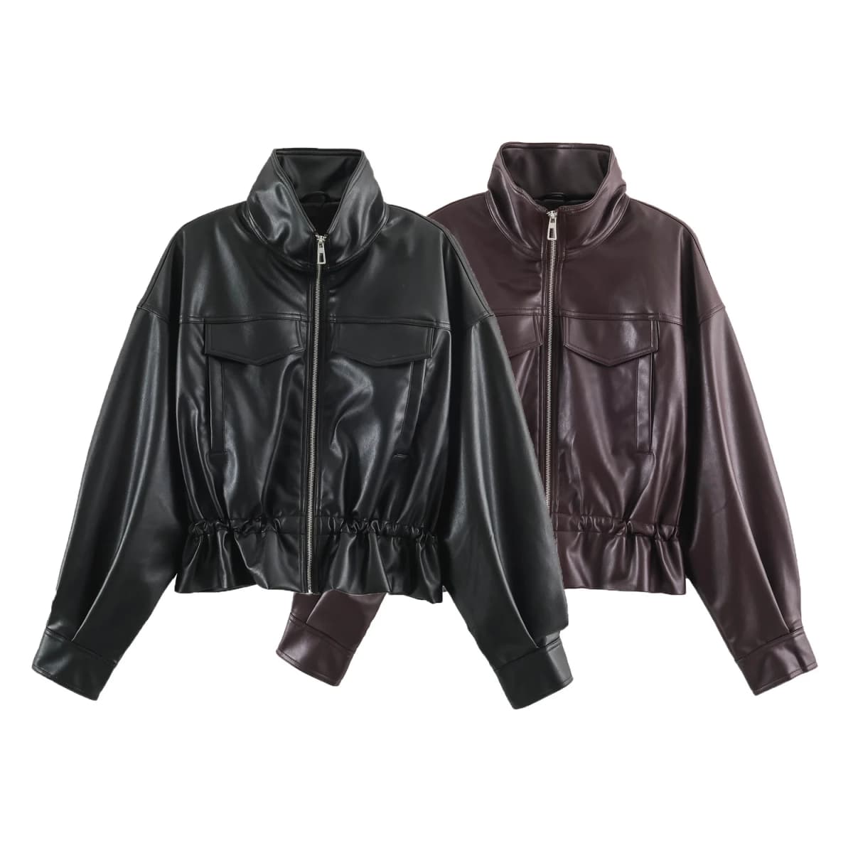 Fashion Black Brown Leather Jacket Women Clothing Autumn Winter New Fit Casual Coat PU Leather Motorcycle Jacket Women Top Brand