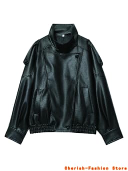 Fashion Black Brown Leather Jacket Women Clothing Autumn Winter New Fit Casual Coat PU Leather Motorcycle Jacket Women Top Brand