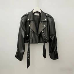 Black Zipper Motorcycle Leather Jacket Women's Short Style 2026 Spring New Design PU Short Coat Versatile Youth Fashion