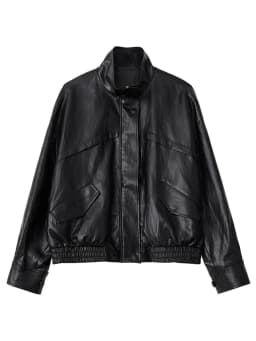CHIC VEN Women Faux Leather Jackets Vintage Casual Solid Loose Stand Up Collar Coats Girl PU Clothes Spring Autumn New 2026