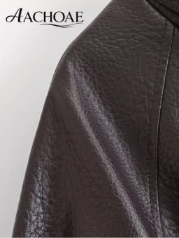 AACHOAE Women Faux Leather Jacket Belted Waist Oversized PU Leather Coat Long Sleeve Loose Chic Autumn Winter Fashion Outerwear