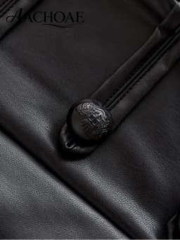 AACHOAE Women Faux Leather Jacket PU Military Button Stand Collar Zip Up Slim Short Coat Streetwear Autumn Winter Outerwear