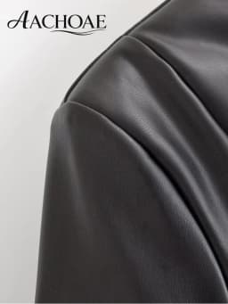 AACHOAE Women Faux Leather Jacket PU Military Button Stand Collar Zip Up Slim Short Coat Streetwear Autumn Winter Outerwear