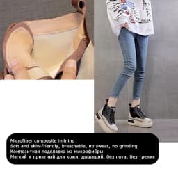 High Top Women Shoes Genuine leather 8cm Platform Boots Wedge Hidden Heel Zip Spring Autumn Warm Fur Winter Shoes Sneakers