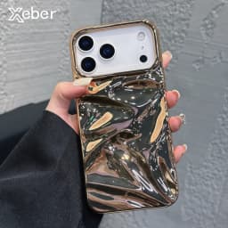 Luxury Electroplate Silvery 3D Wrinkle Phone Case For iPhone 17 16 15 14 13 12 Pro Max Plating Water Ripple Shockproof Cover
