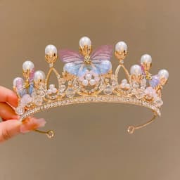 Crystal Pearl Tiaras And Crowns For Women Party Rhinestone Butterfly Headband Bridal Wedding Hair Accessories Jewelry Crown Gift