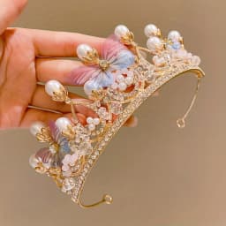 Crystal Pearl Tiaras And Crowns For Women Party Rhinestone Butterfly Headband Bridal Wedding Hair Accessories Jewelry Crown Gift