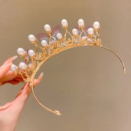 Crystal Pearl Tiaras And Crowns For Women Party Rhinestone Butterfly Headband Bridal Wedding Hair Accessories Jewelry Crown Gift