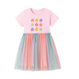 Little maven Baby Girls Clothes 2026 Summer Children's Clothing Cartoon Stars Birthday Gifts Mesh Dresses 2-7 Years Kids