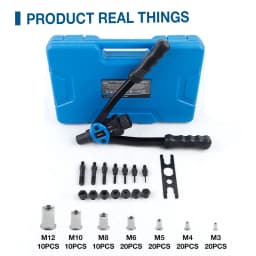 Manual Rivet Nut Gun M3 M4 M5 M6 M8 M10 M12 Home Riveter, Insert Nut Fast Riveting Tool, With 110Pcs Rivet Nuts,Plastic Suitcase