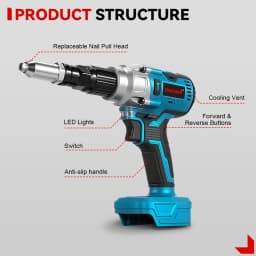 ONEVAN 25000N Brushless Electric Rivet Gun 588N.M 2.4-5.0mm Cordless Portable Riveting Drill Power Tool For Makita Battery Pin