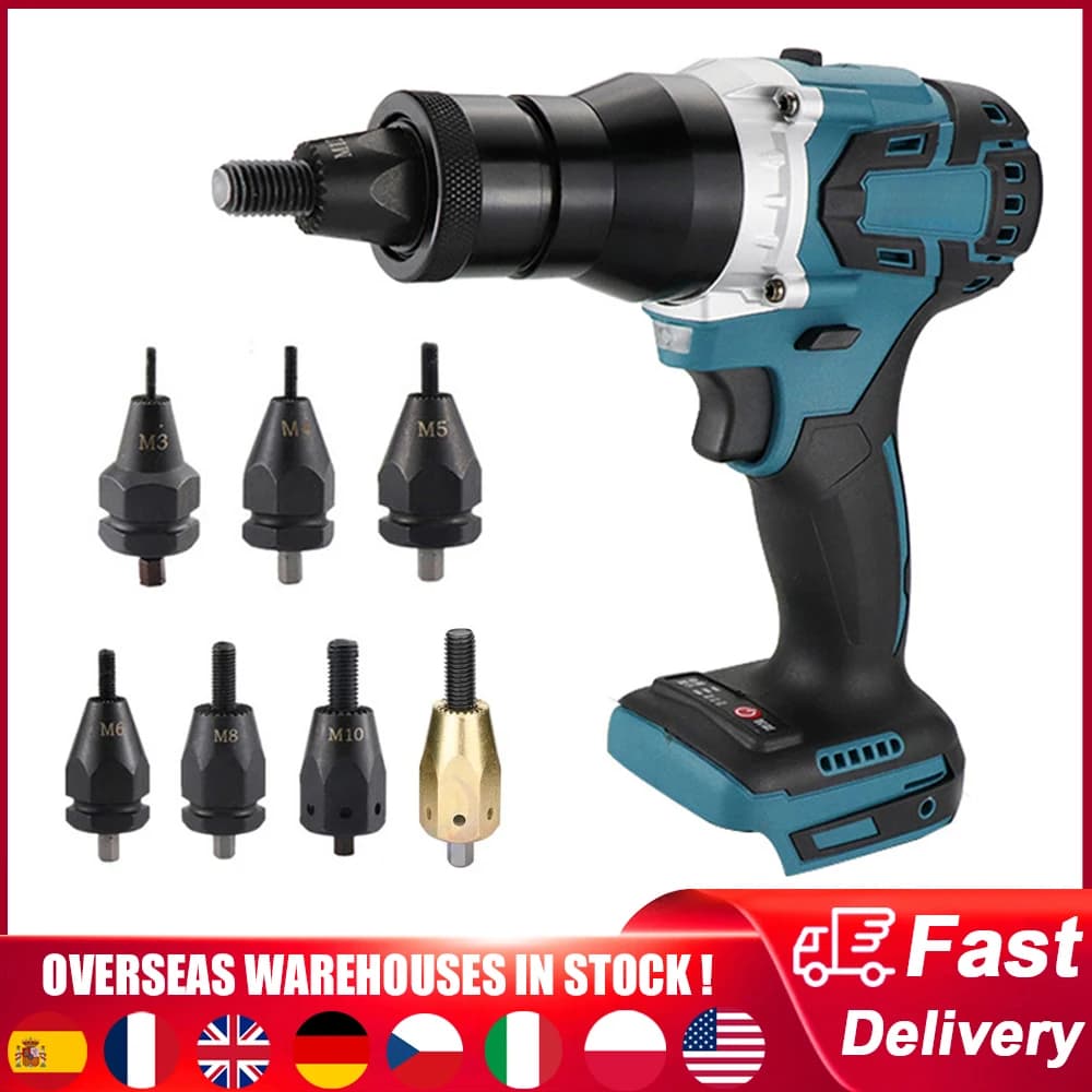 Powerful Riveting Gun Brushless Electric Rivet Nut Machine Kit with Riveter Heads Automatic Electric Riveter Set Riveting Tool
