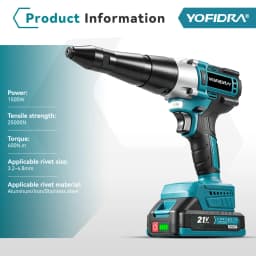 YOFIDRA Brushless Electric Rivet Gun 25000N Cordless Riveting Drill Nut Gun Metal Fastening Tool For Makita 21V Battery Pin