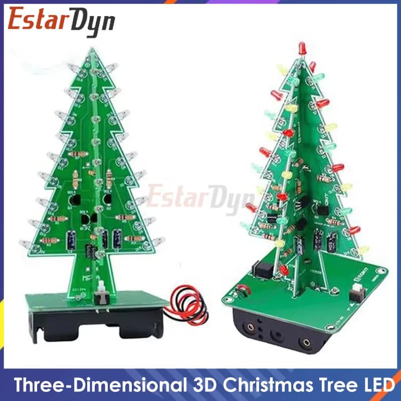 Three-Dimensional 3D Christmas Tree LED DIY Kit Red/Green/Yellow LED Flash Circuit Kit Electronic Fun Suite