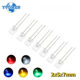 100PCS 2x5x7 LED Diodes Square Transparent Light Emitting Diode Lamp White Red Yellow Blue Green Electronic Luminescent Products