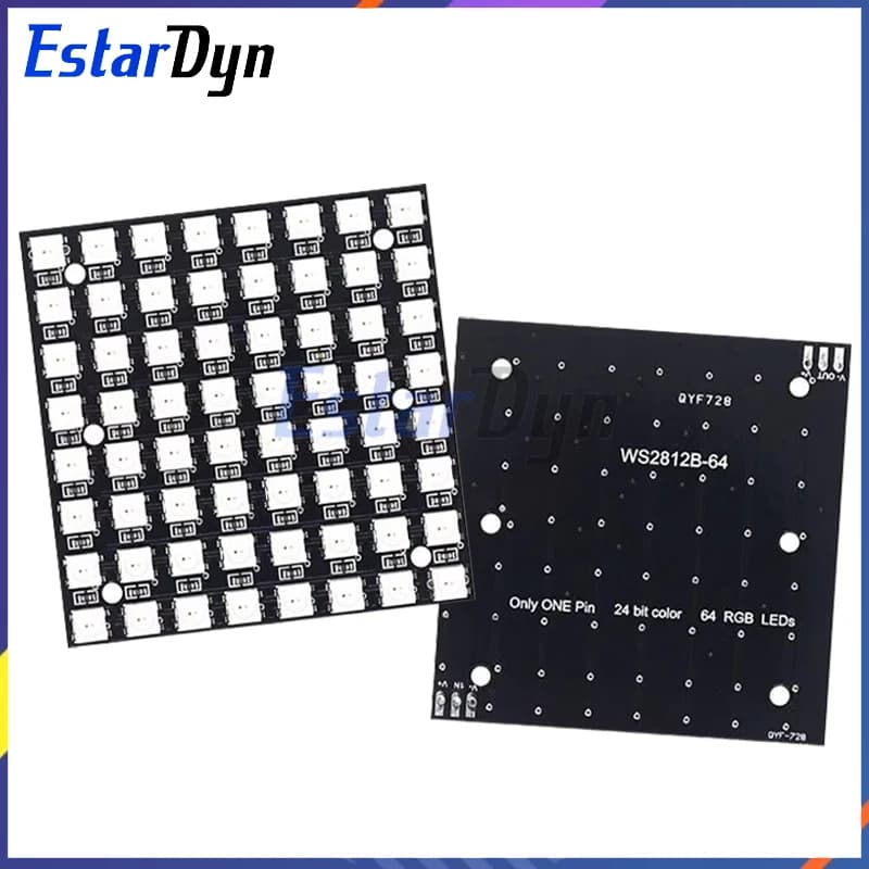 8x8 WS2812 LED Matrix Panel 64 RGB Pixels 5050 SMD, Programmable Addressable for ESP32, High Brightness DIY Decor/Signs