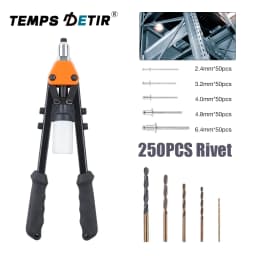 Rivet Gun Set, Manual Riveting Tool, Suitable For 2.4/3.2/4.0/4.8/6.4mm Rivets Home Rivet Gun Including 250 Rivets 5 Drill Bits