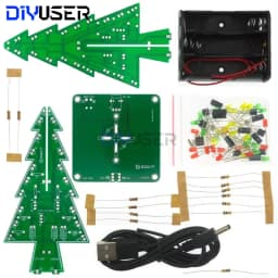 DIYUSER Three-Dimensional 3D Christmas Tree LED DIY Kit Red/Green/Yellow RGB LED Flash Circuit Kit Electronic Fun Suite