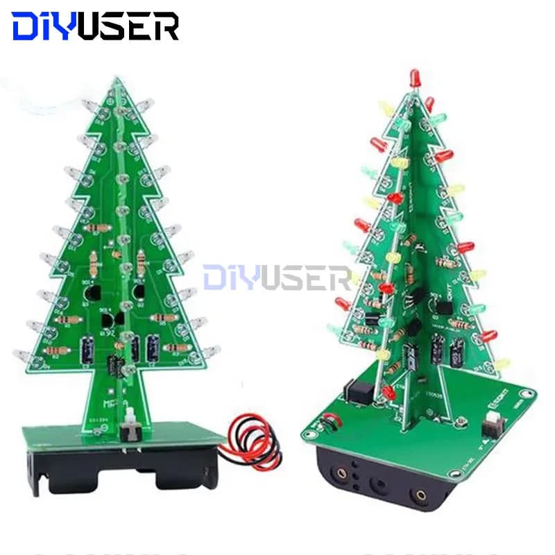 DIYUSER Three-Dimensional 3D Christmas Tree LED DIY Kit Red/Green/Yellow RGB LED Flash Circuit Kit Electronic Fun Suite