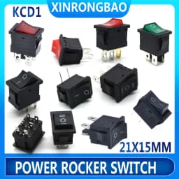 10Pcs KCD1 Series 2/3/4/6 Pin Rocker Switch Power Switches 6A/10A 250V 125V 2/3 Position Black Button Mounting 15mm*21mm With Li