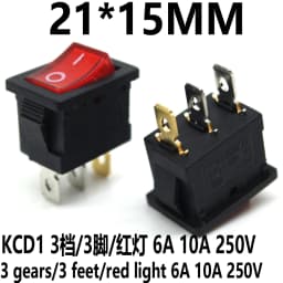 10Pcs KCD1 Series 2/3/4/6 Pin Rocker Switch Power Switches 6A/10A 250V 125V 2/3 Position Black Button Mounting 15mm*21mm With Li