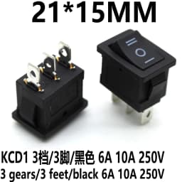 10Pcs KCD1 Series 2/3/4/6 Pin Rocker Switch Power Switches 6A/10A 250V 125V 2/3 Position Black Button Mounting 15mm*21mm With Li