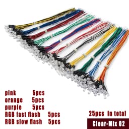 25pcs Prewired Led Diode Lights 12v Fast Slow Flash RGB Emitting Diodes 5mm Lamp DIY Projects White Red Green Blue Orange Yellow