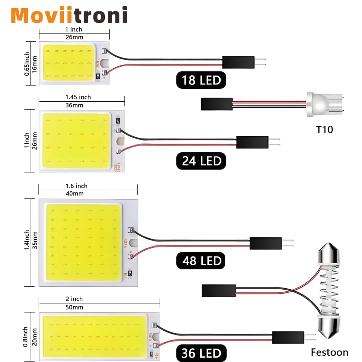 1set LED COB Signal Bulbs 18/24/36/48 LED DC12V Car Interior Reading Lights 12V 36SMD White Light Lamp With T10/Festoon Adapters