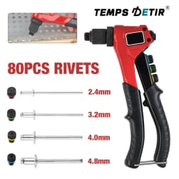 2.4mm/3.2mm/4.0mm/4.8mm Manual Rivet Gun, Home DIY Fast Pull Rivet Tool, Including 80 Rivets, Core-Pulling Rivet Gun Tool Set