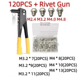 Heavy Duty Riveter Pop Rivet Gun Tools and 120Pcs Blind Rivets Nuts Set Manual Riveter Assortment Kit Hand Rivet Nut Tool