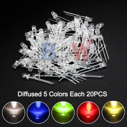 PULAR 100PCS 3mm LED Diode F3 Assorted Kit Yellow Orange White Green Red Blue Pink Purple Warm White DIY Light Emitting Diode
