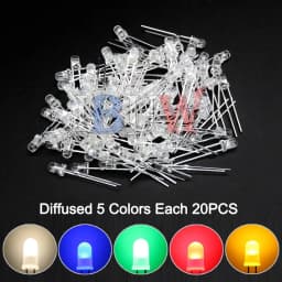 PULAR 100PCS 3mm LED Diode F3 Assorted Kit Yellow Orange White Green Red Blue Pink Purple Warm White DIY Light Emitting Diode