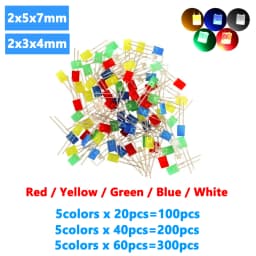 2x5x7mm Led Kit Square 5 Colors LED Diode 2x3x4mm Light-Emitting Diode Set Red Yellow Green Blue White DIY Lights Emitting Lamp
