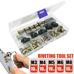 60PCS Hand Rivet Nut Tool Kit M3-M8 Carbon Steel Rivnut Set Manual Riveter Threaded Insert Nuts for Automotive DIY Metalwork