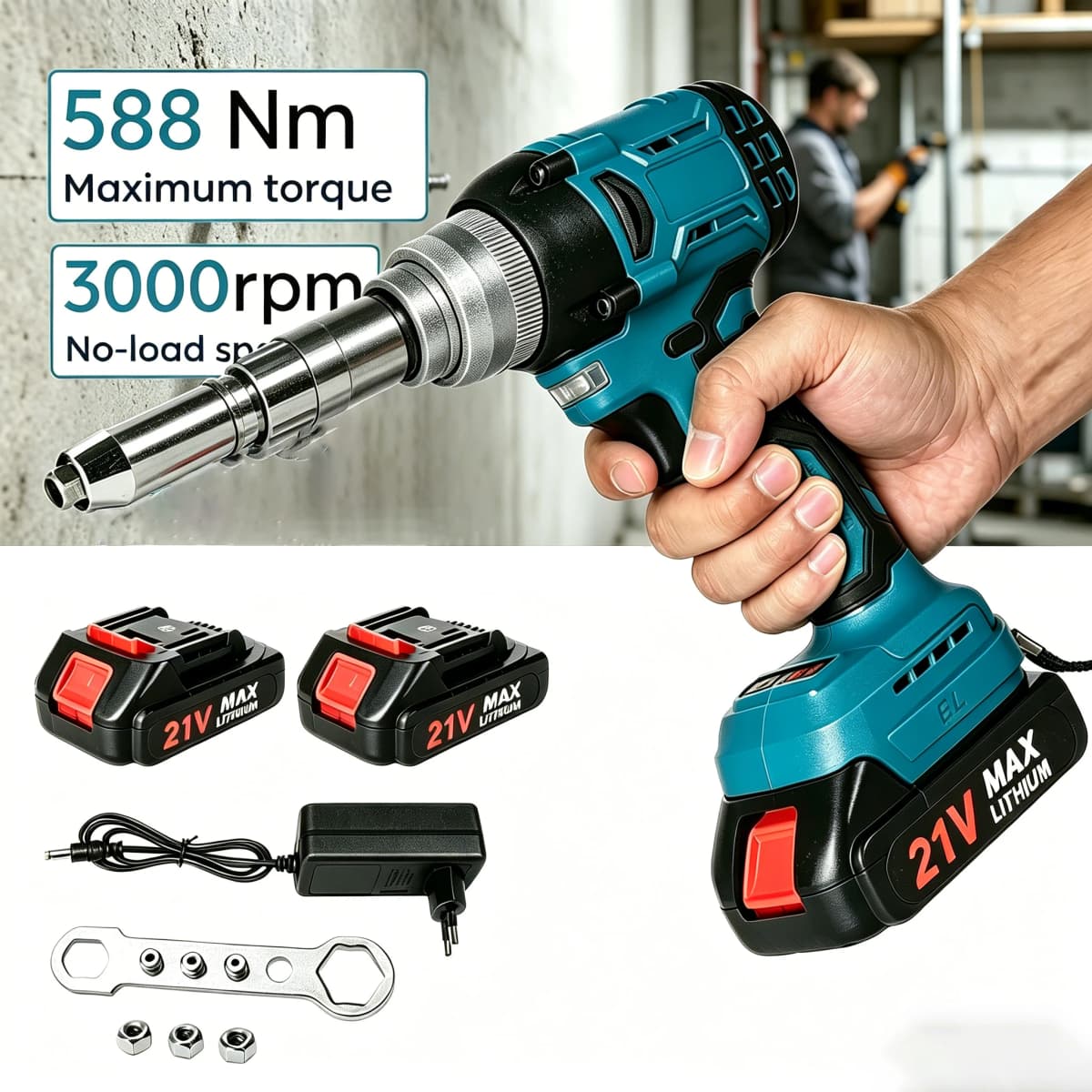 588Nm Brushless Electric Rivet Gun 2.4-5.0mm Rivet Nut Gun Drill Insert Automatic Riveting Tool For Makita 21V Battery