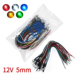 20PCS 20cm Pre Wired 12V 5mm Light Emitting Diode Pre-soldere 3-12V White/Red/Green/Blue/Yellow/Warm White LED Diodes Lights Kit