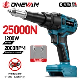 ONEVAN 1200W Brushless Electric Rivet Gun 25000N Cordless Fit 2.4-5.0mm Riveting Industry Renovation Tool For Makita Battery Pin