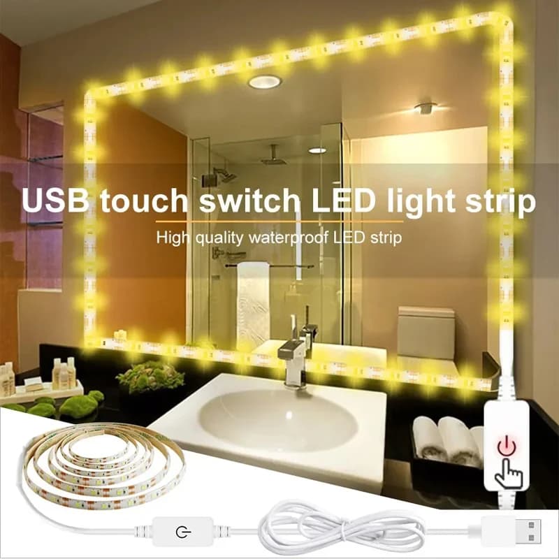 LED Light Strip 2835 Flexible Lighting USB Touch Switch  Dimmable Flexible Warm/White Closet LED Strip For Mirror Stair Lighting