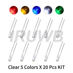 100PCS 3mm LED Diode F3 Assorted Kit DIY Light Emitting Diode White Green Red Blue Yellow Orange Pink Purple Warm White
