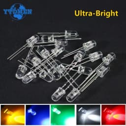 50/100pcs 5mm LED Ultra Bright Transparent White Green Red Blue Yellow Orange Light-Emitting Diode Round LED Assortment Kit