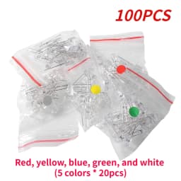 50/100pcs 5mm LED Ultra Bright Transparent White Green Red Blue Yellow Orange Light-Emitting Diode Round LED Assortment Kit