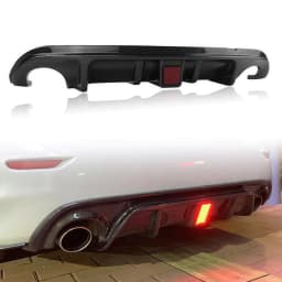 Rear Diffuser Bumper Lip For Infiniti Q50 2014 2015 2016 2017 Carbon Fiber Look/Gloss Black Boot Spoiler Kit With LED Brake Lamp