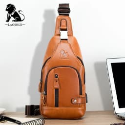 New 100% Genuine Leather Chest Bag Men's Fashion Style Casual Crossbody Bags With USB Large Capacity Men's Shoulder Bag