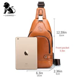 New 100% Genuine Leather Chest Bag Men's Fashion Style Casual Crossbody Bags With USB Large Capacity Men's Shoulder Bag