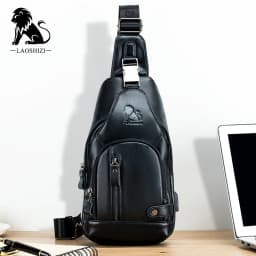 New 100% Genuine Leather Chest Bag Men's Fashion Style Casual Crossbody Bags With USB Large Capacity Men's Shoulder Bag