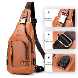 New 100% Genuine Leather Chest Bag Men's Fashion Style Casual Crossbody Bags With USB Large Capacity Men's Shoulder Bag