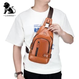 New 100% Genuine Leather Chest Bag Men's Fashion Style Casual Crossbody Bags With USB Large Capacity Men's Shoulder Bag